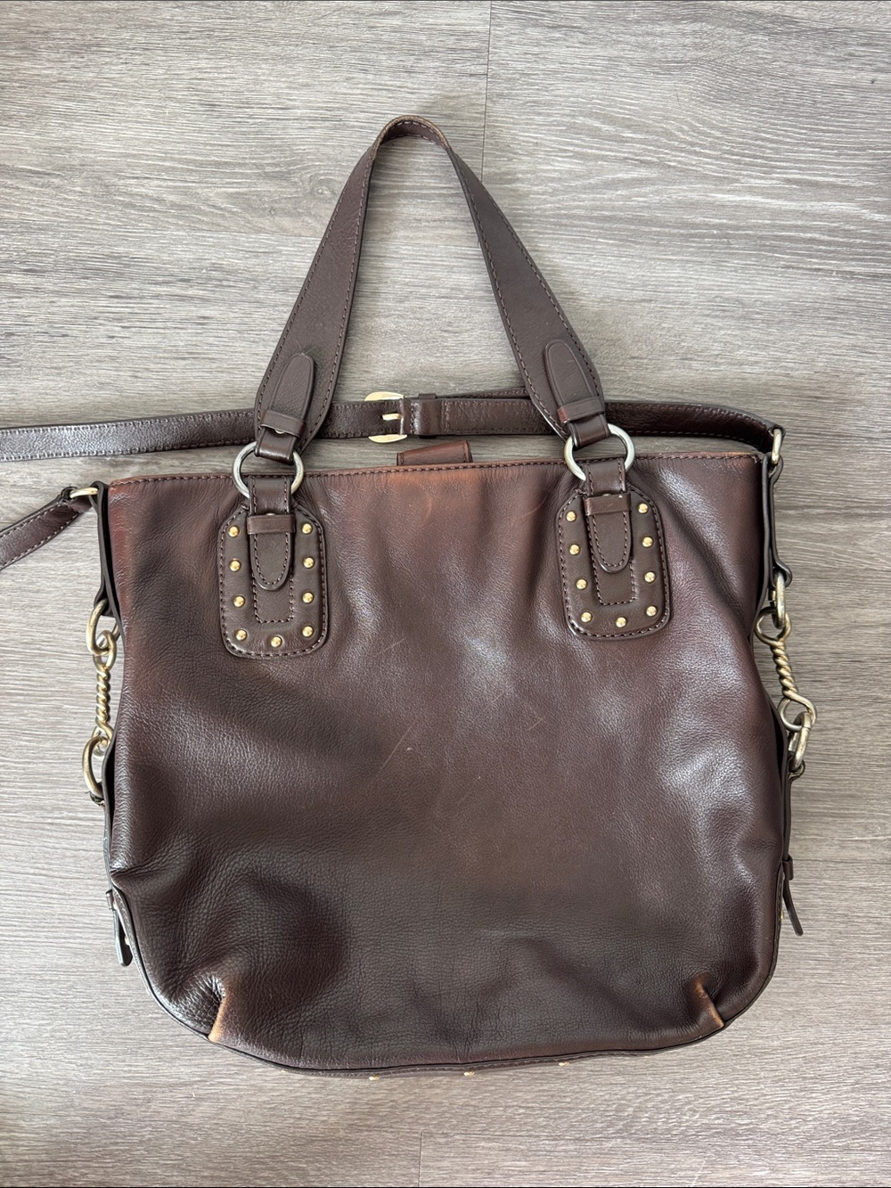 Nice Leather Michael Kors Dark Brown Shoulder Tote with Gold Accents - Picture 4 of 12